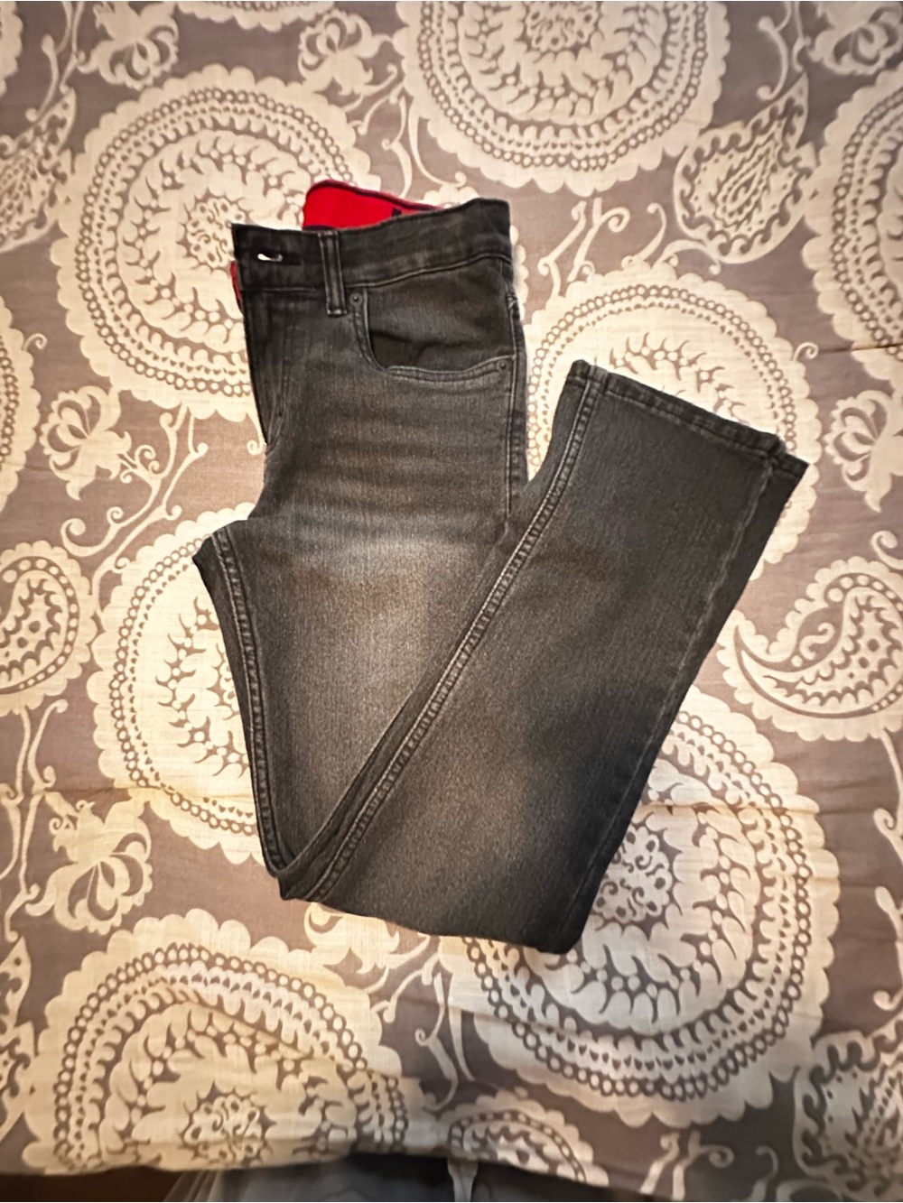 Levi's Black Wash Slim Straight Jeans with Red Waistband Accent